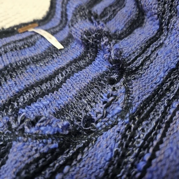 Free People Blue and Black Striped Spells Trouble Sweater Top - Picture 2 of 6